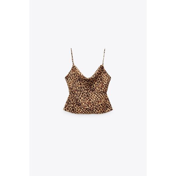 Zara Satin Effect Printed Chain Strap Cami - Picture 3 of 13